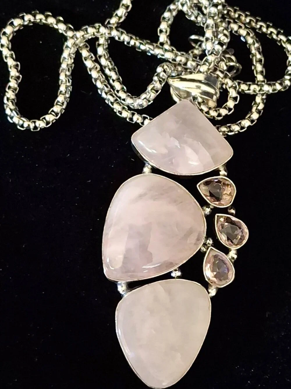 Rose Quartz and Pink Topaz Gemstone Ethnic Pendant  505 NWOT